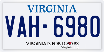VA license plate VAH6980
