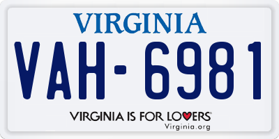 VA license plate VAH6981