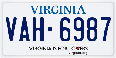 VA license plate VAH6987