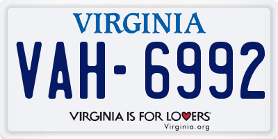 VA license plate VAH6992