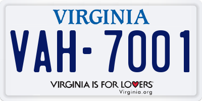 VA license plate VAH7001