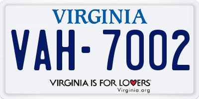 VA license plate VAH7002