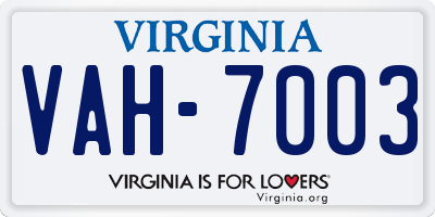 VA license plate VAH7003