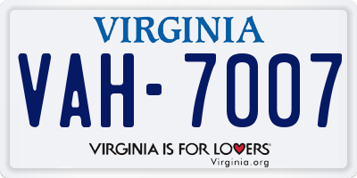 VA license plate VAH7007