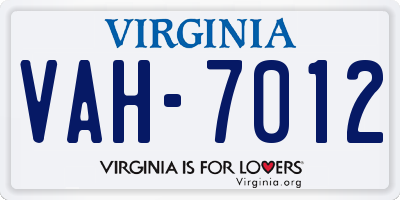VA license plate VAH7012