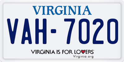 VA license plate VAH7020