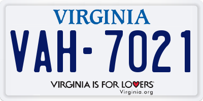 VA license plate VAH7021