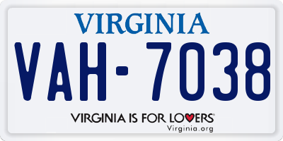 VA license plate VAH7038