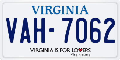 VA license plate VAH7062