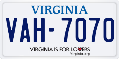 VA license plate VAH7070