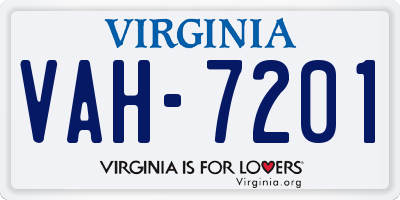 VA license plate VAH7201