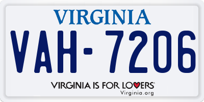 VA license plate VAH7206