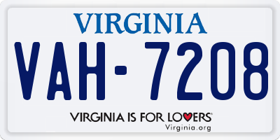 VA license plate VAH7208