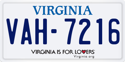 VA license plate VAH7216