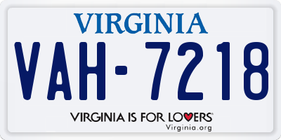 VA license plate VAH7218