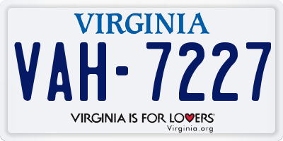 VA license plate VAH7227