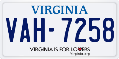 VA license plate VAH7258