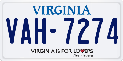 VA license plate VAH7274