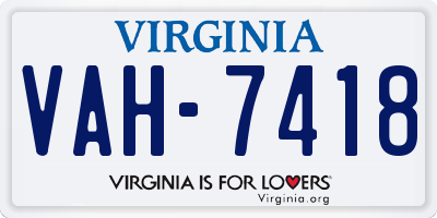 VA license plate VAH7418