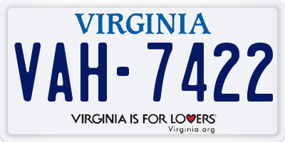 VA license plate VAH7422
