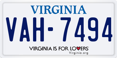 VA license plate VAH7494