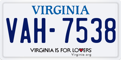 VA license plate VAH7538