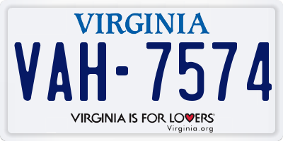 VA license plate VAH7574