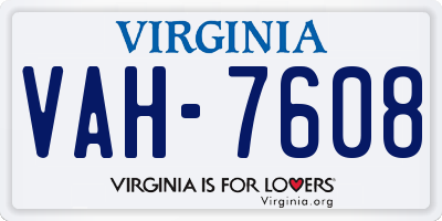VA license plate VAH7608