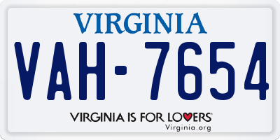 VA license plate VAH7654