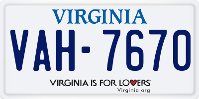 VA license plate VAH7670