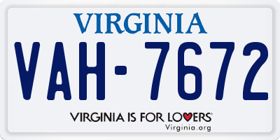VA license plate VAH7672