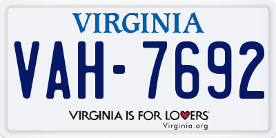 VA license plate VAH7692