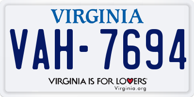 VA license plate VAH7694
