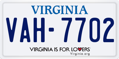 VA license plate VAH7702
