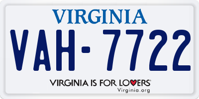 VA license plate VAH7722