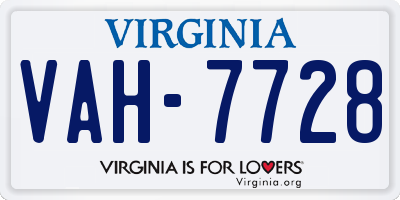 VA license plate VAH7728