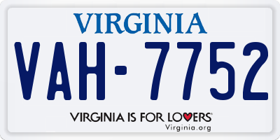 VA license plate VAH7752