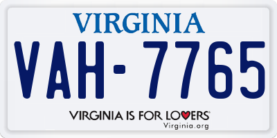 VA license plate VAH7765