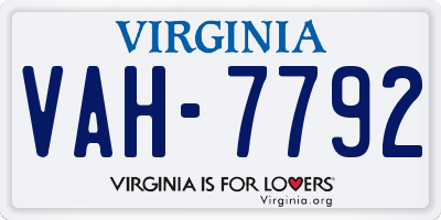 VA license plate VAH7792