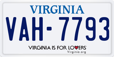 VA license plate VAH7793