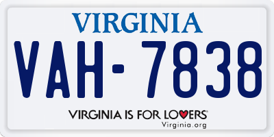 VA license plate VAH7838