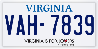 VA license plate VAH7839