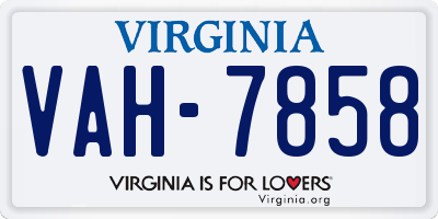 VA license plate VAH7858