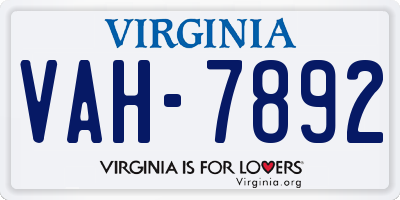 VA license plate VAH7892