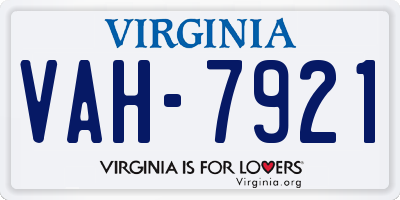 VA license plate VAH7921
