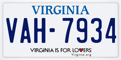 VA license plate VAH7934