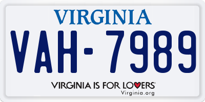 VA license plate VAH7989