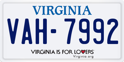 VA license plate VAH7992