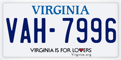 VA license plate VAH7996