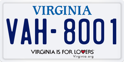 VA license plate VAH8001